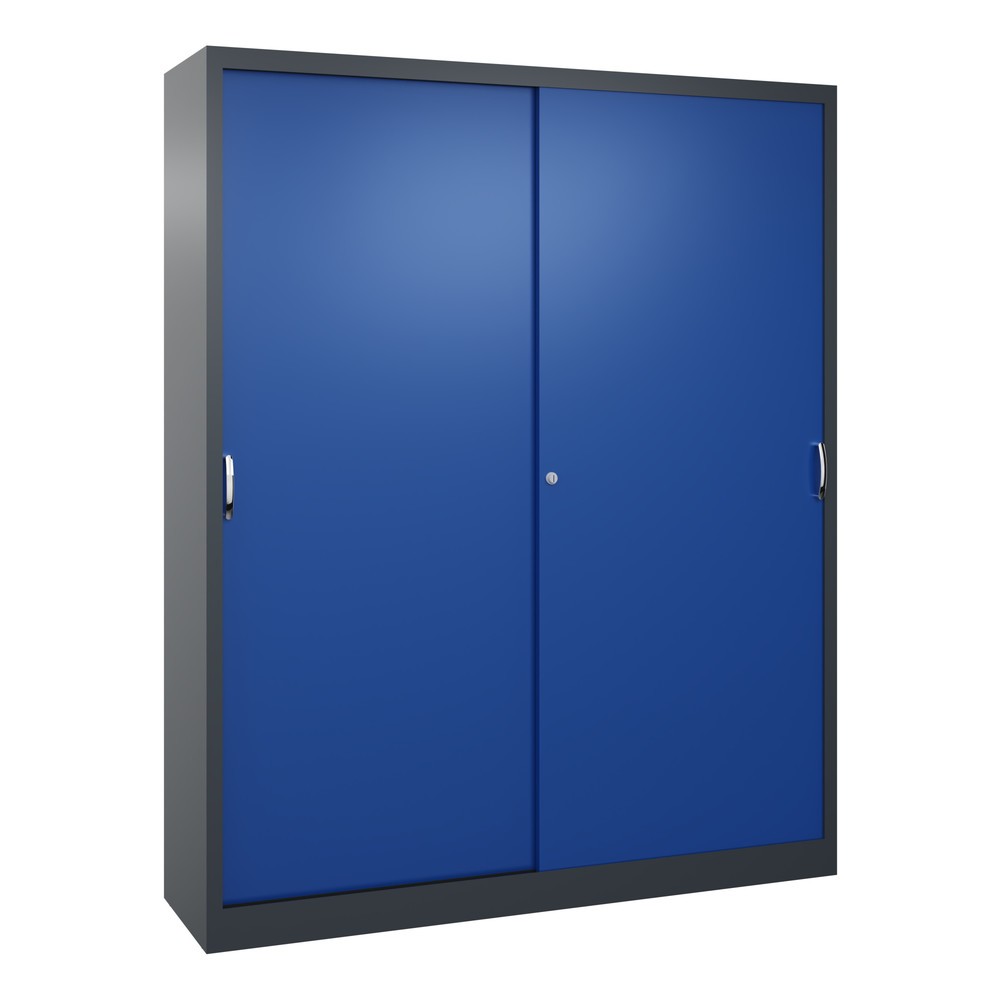 Illustration du produit: Armoire à portes coulissantes d’atelier C+P avec 8 tablettes, H x l x P 1 950 x 1 600 x 400 mm, cloison de séparation, gris anthracite, bleu gentiane