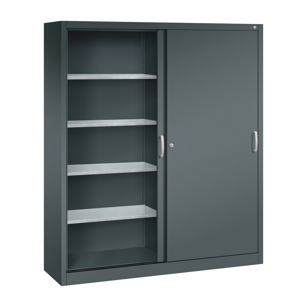 N° de l'image du produit 3 : Armoire à portes coulissantes d’atelier C+P avec 8 tablettes, H x l x P 1 950 x 1 600 x 400 mm, cloison de séparation, gris anthracite, gris anthracite