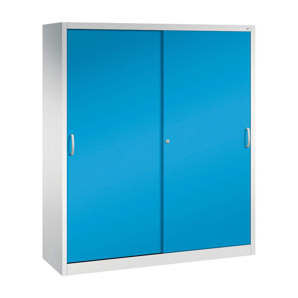 N° de l'image du produit 1 : Armoire à portes coulissantes d’atelier C+P avec 8 tablettes, H x l x P 1 950 x 1 600 x 500 mm, cloison de séparation, gris clair, bleu clair