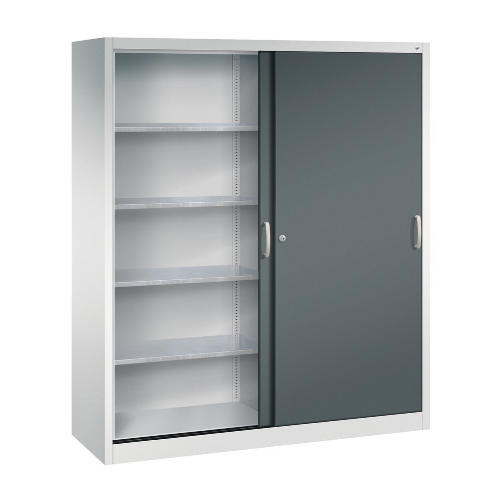 N° de l'image du produit 3 : Armoire à portes coulissantes d’atelier C+P avec 8 tablettes, H x l x P 1 950 x 1 600 x 500 mm, cloison de séparation, gris clair, gris anthracite
