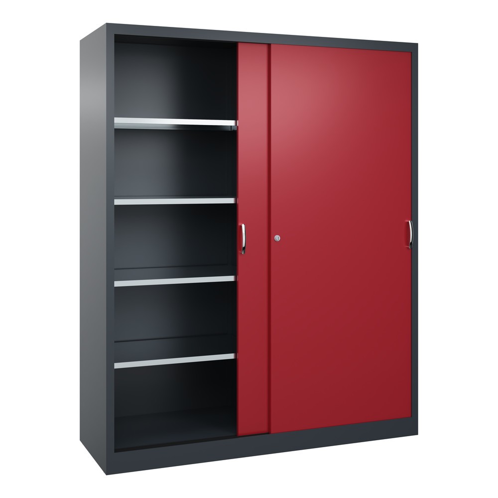 N° de l'image du produit 3 : Armoire à portes coulissantes d’atelier C+P avec 8 tablettes, H x l x P 1 950 x 1 600 x 500 mm, cloison de séparation, gris anthracite, rouge rubis