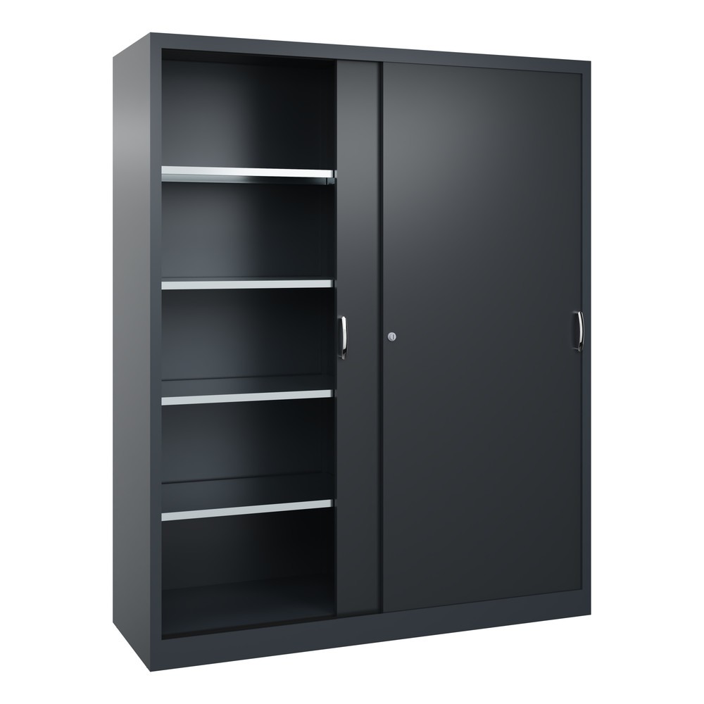 N° de l'image du produit 3 : Armoire à portes coulissantes d’atelier C+P avec 8 tablettes, H x l x P 1 950 x 1 600 x 500 mm, cloison de séparation, gris anthracite, gris noir