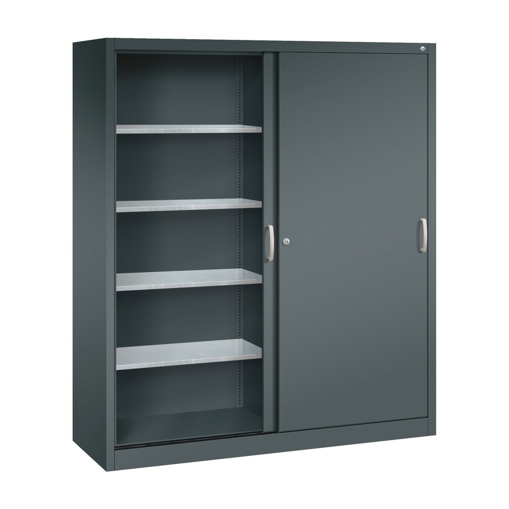 N° de l'image du produit 3 : Armoire à portes coulissantes d’atelier C+P avec 8 tablettes, H x l x P 1 950 x 1 600 x 500 mm, cloison de séparation, gris anthracite, gris anthracite