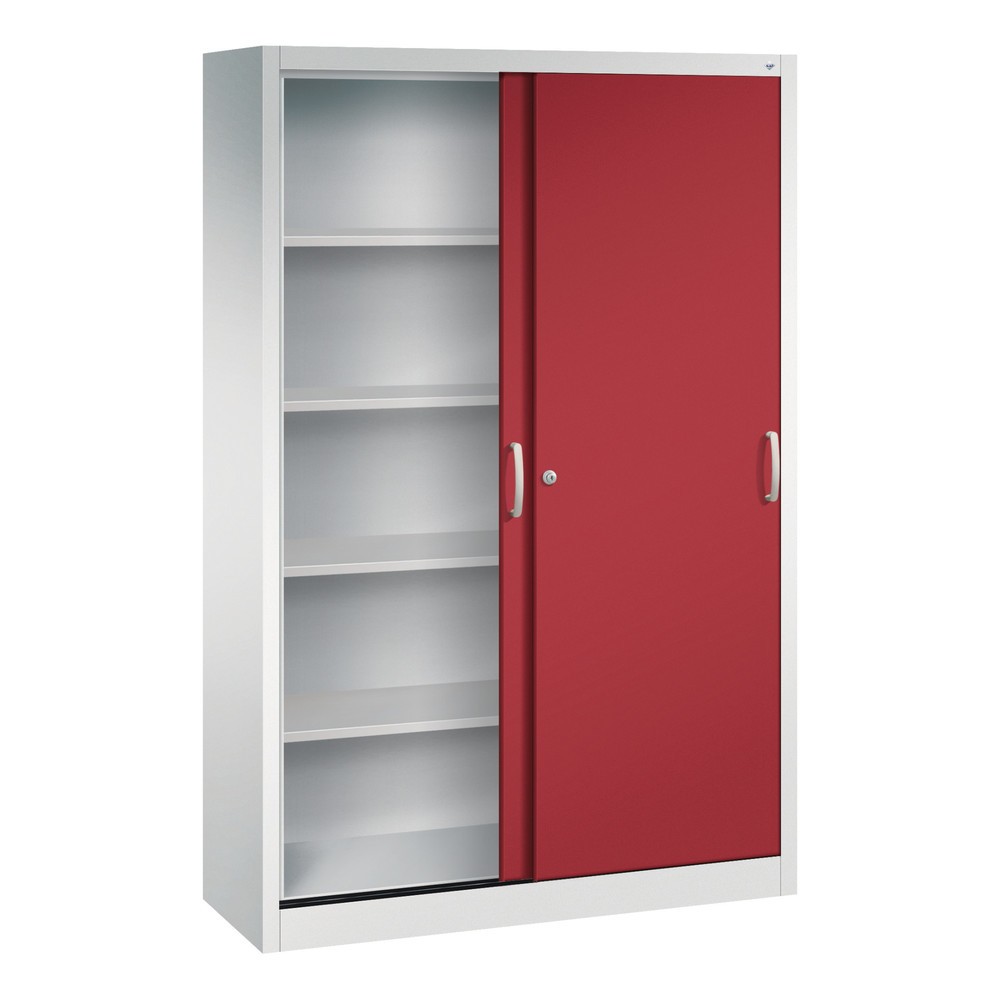 N° de l'image du produit 2 : Armoire à portes coulissantes, H x l x P 1 950 x 1 200 x 400 mm, gris clair, rouge rubis