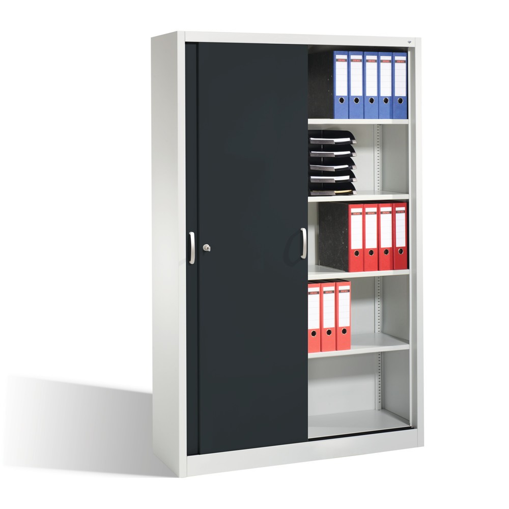 N° de l'image du produit 5 : Armoire à portes coulissantes, H x l x P 1 950 x 1 200 x 400 mm, gris clair, gris noir
