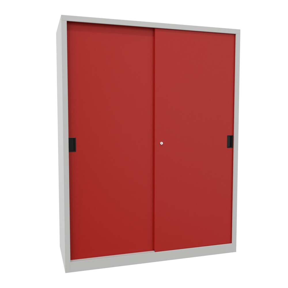 N° de l'image du produit 1 : Armoire à portes coulissantes PAVOY avec mit 8 tablettes + cloison de séparation, HxlxP 1 950 x 1 500 x 600 mm, rouge feu, gris clair
