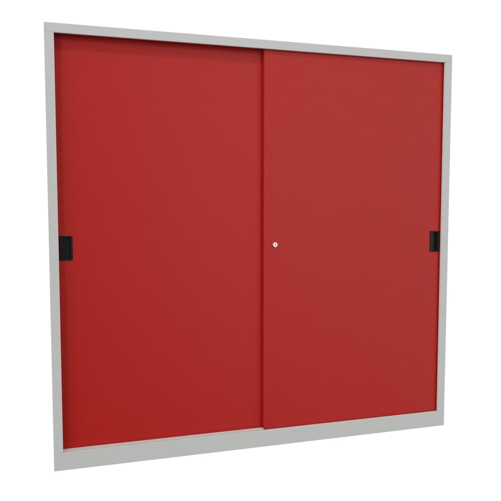 Illustration du produit: Armoire à portes coulissantes PAVOY avec mit 8 tablettes + cloison de séparation, HxlxP 1 950 x 2 000 x 600 mm, rouge feu, gris clair