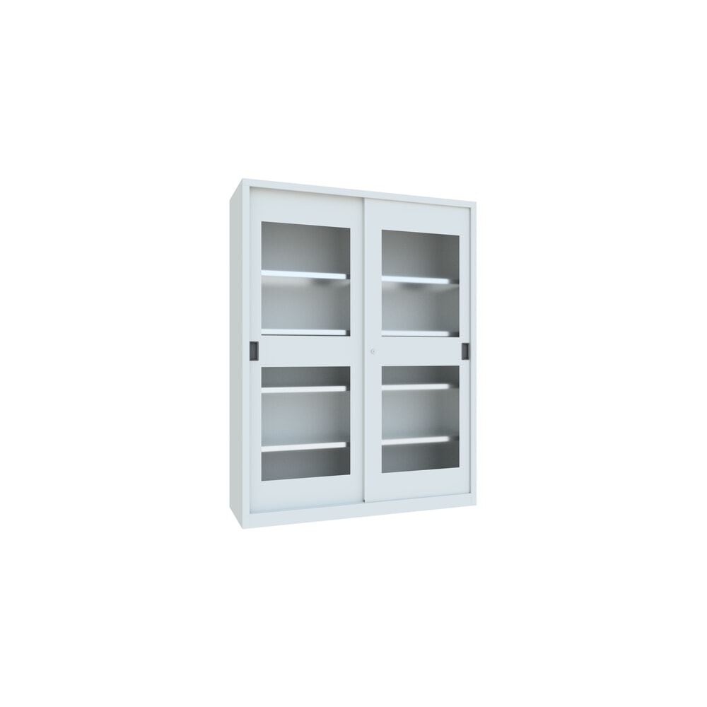 N° de l'image du produit 3 : Armoire à portes coulissantes PAVOY avec regards + 8 tablettes + cloison de séparation, H x l x P 1 950 x 1 500 x 500 mm, gris clair, gris clair