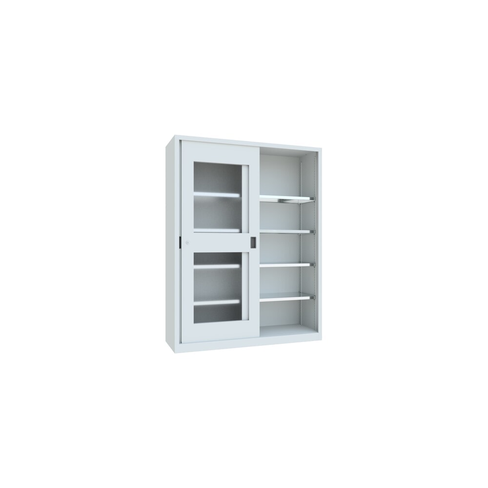N° de l'image du produit 4 : Armoire à portes coulissantes PAVOY avec regards + 8 tablettes + cloison de séparation, H x l x P 1 950 x 1 500 x 500 mm, gris clair, gris clair