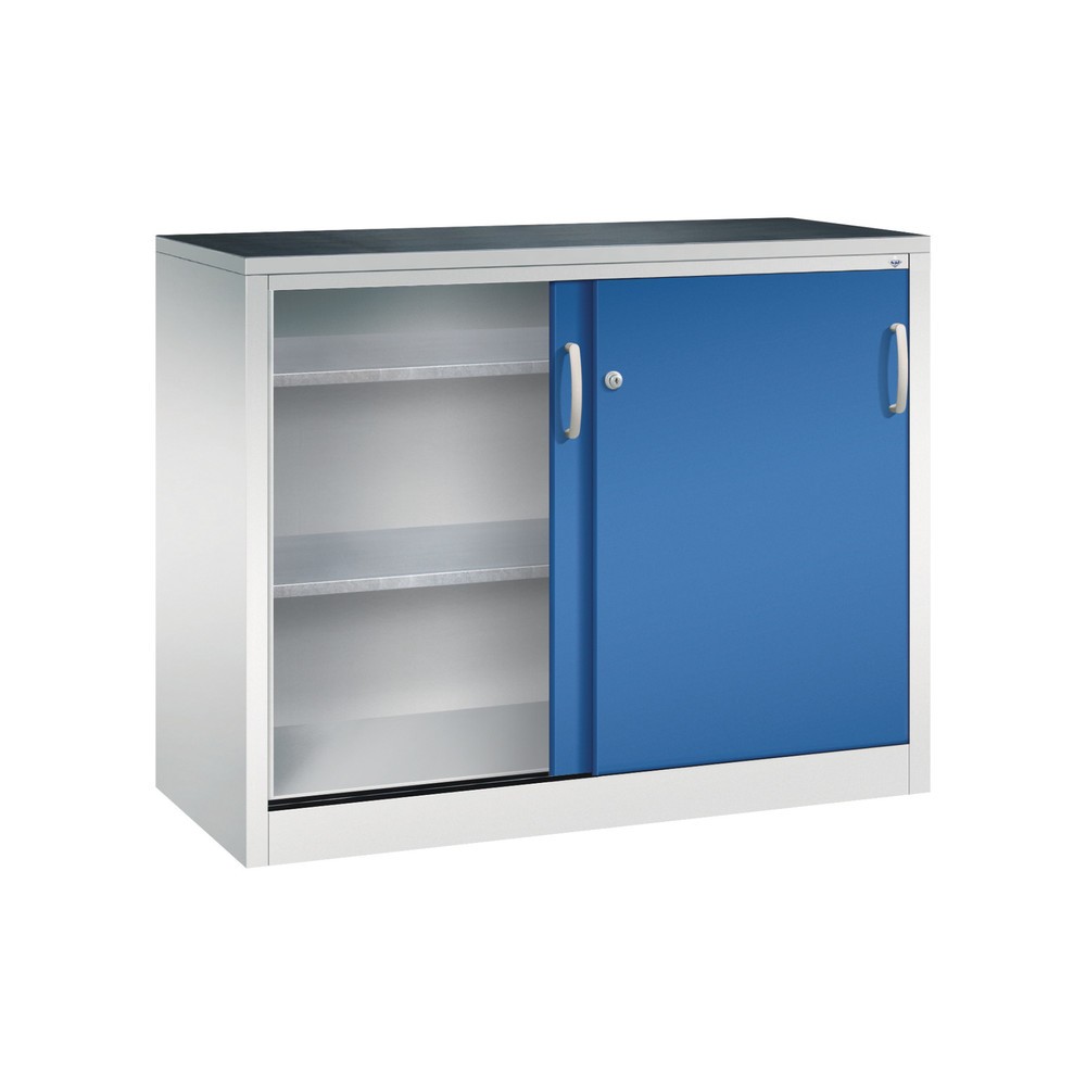 N° de l'image du produit 2 : Armoire à portes coulissantes pour charges lourdes C+P, H x l x P 1 000 x 1 200 x 500 mm, gris clair, bleu gentiane