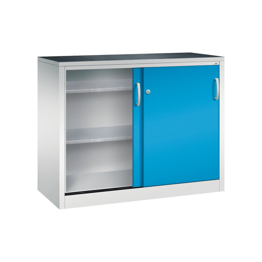 N° de l'image du produit 3 : Armoire à portes coulissantes pour charges lourdes C+P, H x l x P 1 000 x 1 200 x 500 mm, gris clair, bleu clair