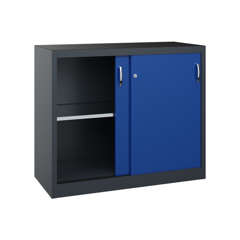 N° de l'image du produit 3 : Armoire à portes coulissantes pour charges lourdes C+P, H x l x P 1 000 x 1 200 x 500 mm, gris anthracite, bleu gentiane