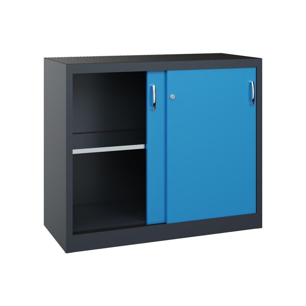 N° de l'image du produit 2 : Armoire à portes coulissantes pour charges lourdes C+P, H x l x P 1 000 x 1 200 x 500 mm, gris anthracite, bleu clair
