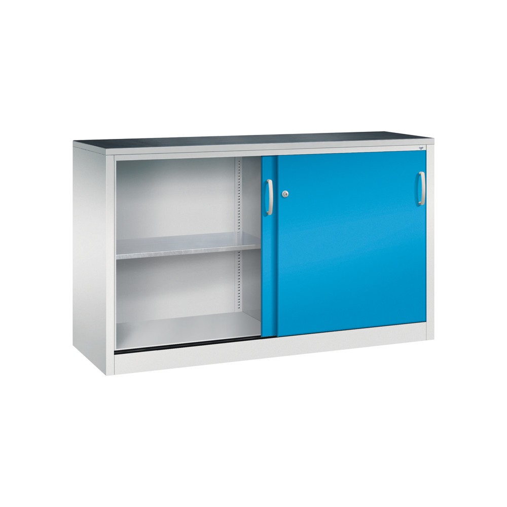 N° de l'image du produit 3 : Armoire à portes coulissantes pour charges lourdes C+P, H x l x P 1 000 x 1 600 x 500 mm, gris clair, bleu clair