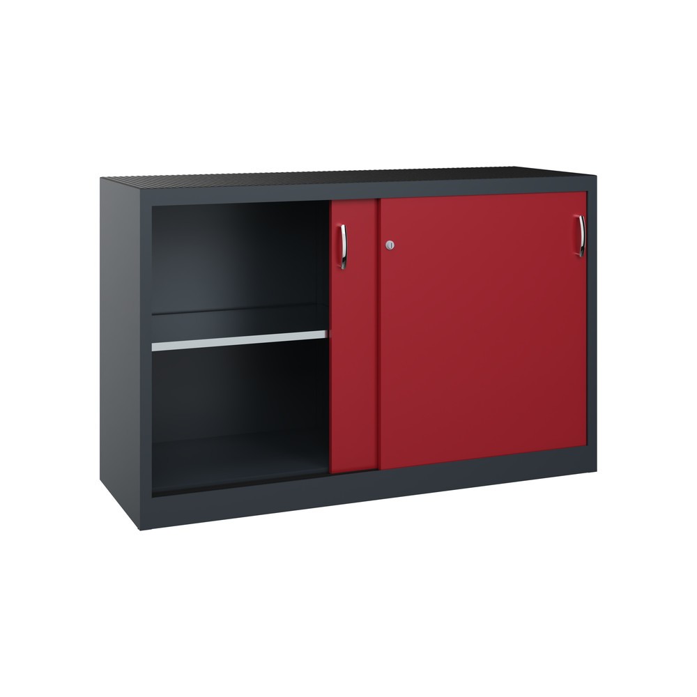 N° de l'image du produit 2 : Armoire à portes coulissantes pour charges lourdes C+P, H x l x P 1 000 x 1 600 x 500 mm, gris anthracite, rouge rubis