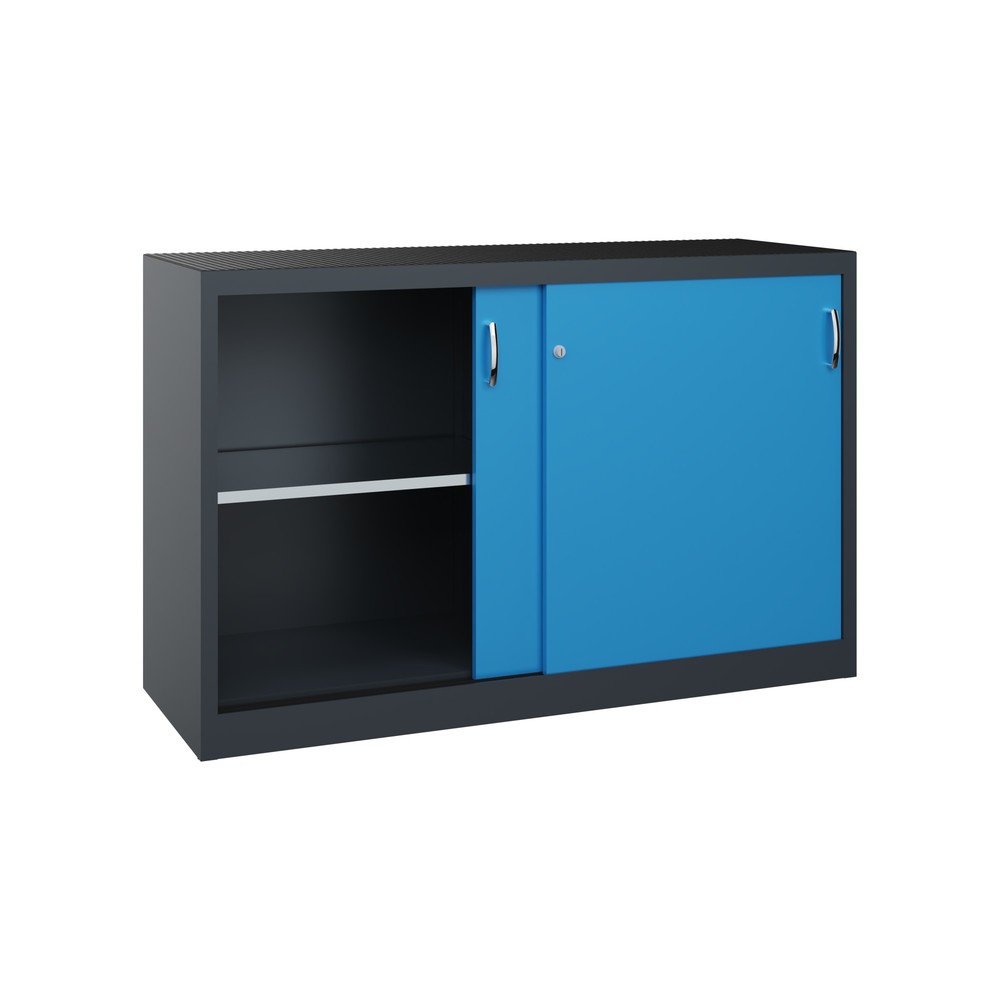 N° de l'image du produit 2 : Armoire à portes coulissantes pour charges lourdes C+P, H x l x P 1 000 x 1 600 x 500 mm, gris anthracite, bleu clair