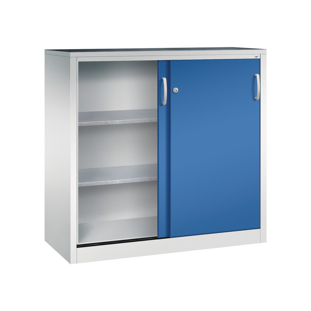 N° de l'image du produit 3 : Armoire à portes coulissantes pour charges lourdes C+P, H x l x P 1 200 x 1 200 x 500 mm, gris clair, bleu gentiane
