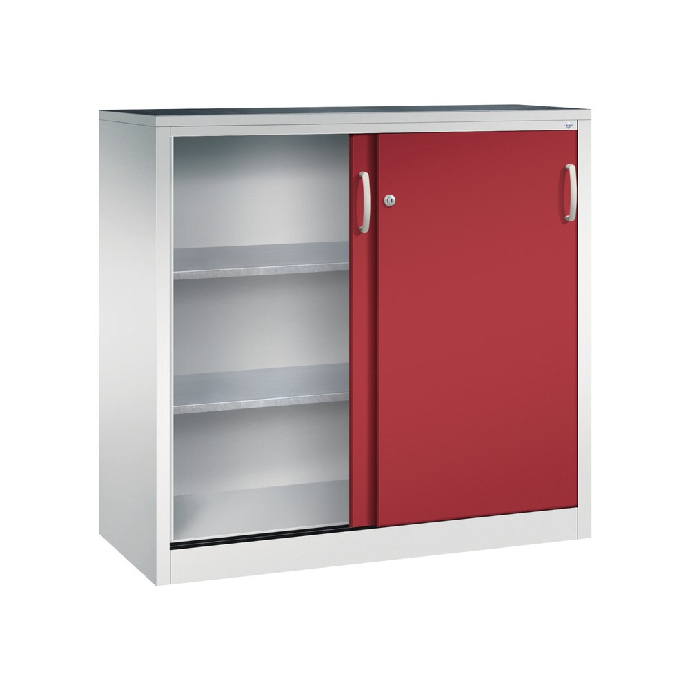 N° de l'image du produit 3 : Armoire à portes coulissantes pour charges lourdes C+P, H x l x P 1 200 x 1 200 x 500 mm, gris clair, rouge rubis