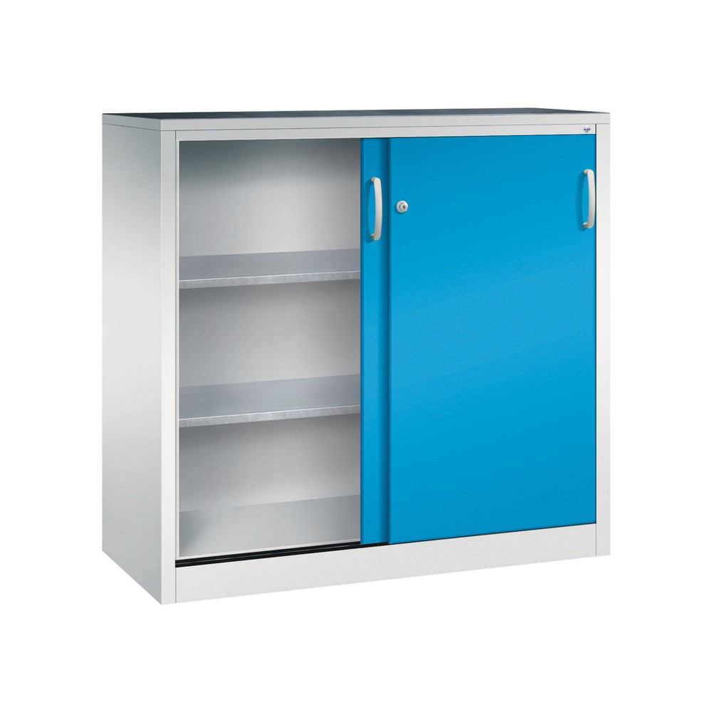 N° de l'image du produit 3 : Armoire à portes coulissantes pour charges lourdes C+P, H x l x P 1 200 x 1 200 x 500 mm, gris clair, bleu clair