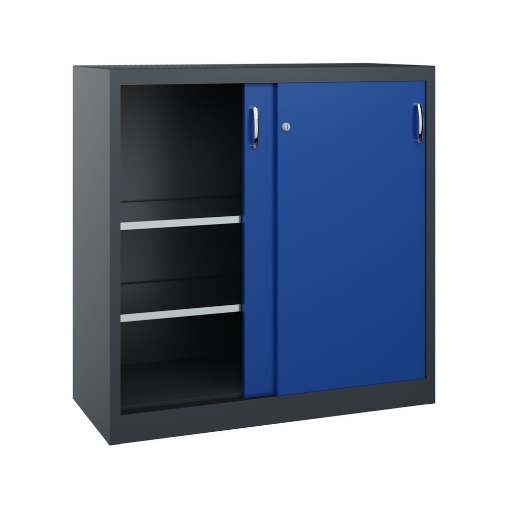 N° de l'image du produit 3 : Armoire à portes coulissantes pour charges lourdes C+P, H x l x P 1 200 x 1 200 x 500 mm, gris anthracite, bleu gentiane