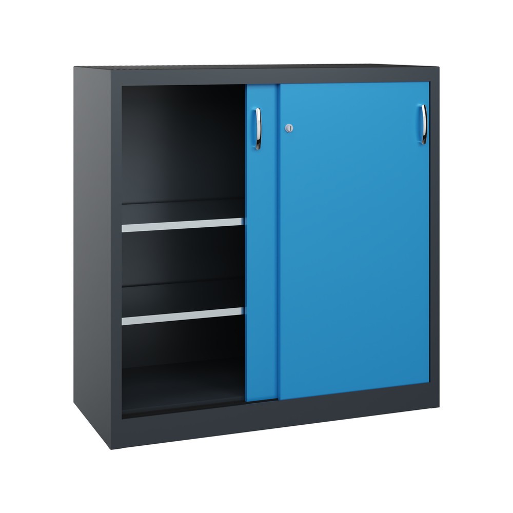 N° de l'image du produit 2 : Armoire à portes coulissantes pour charges lourdes C+P, H x l x P 1 200 x 1 200 x 500 mm, gris anthracite, bleu clair
