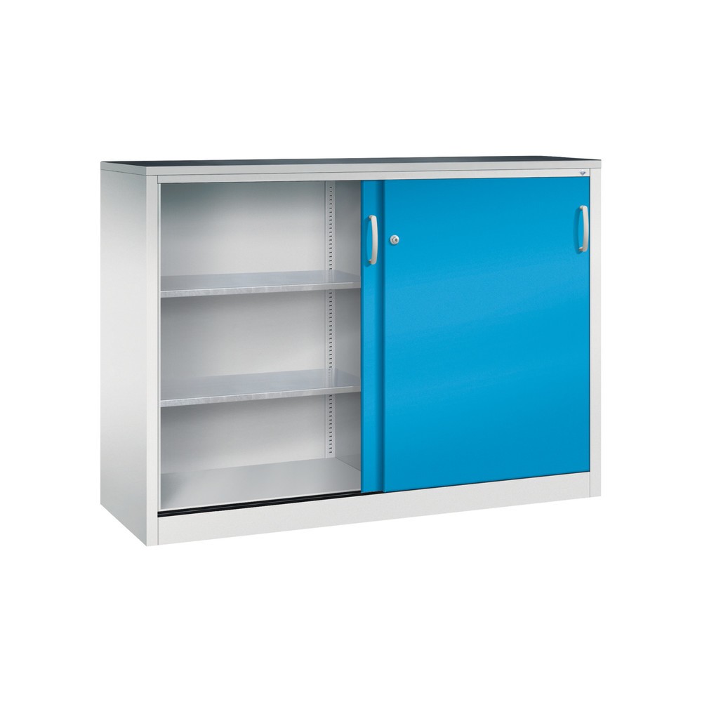 N° de l'image du produit 3 : Armoire à portes coulissantes pour charges lourdes C+P, H x l x P 1 200 x 1 600 x 500 mm, gris clair, bleu clair