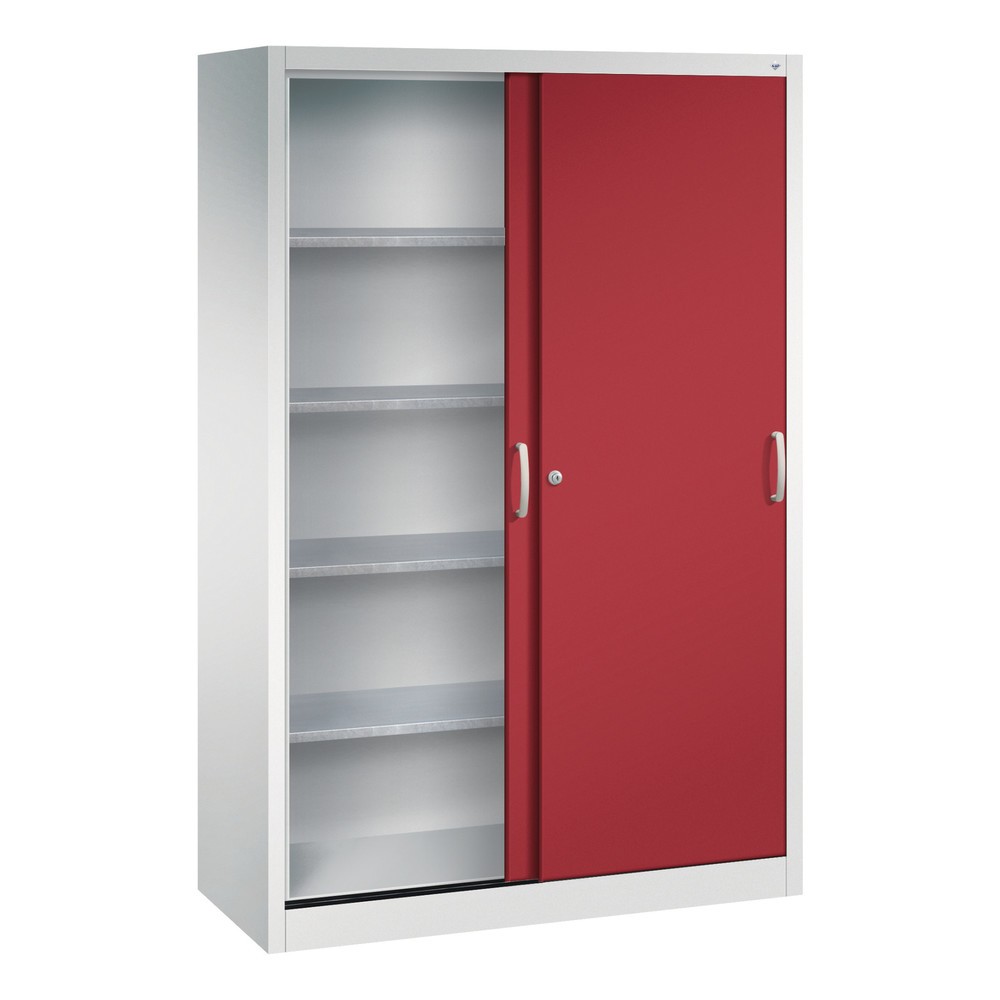 N° de l'image du produit 3 : Armoire à portes coulissantes pour charges lourdes C+P, H x l x P 1 950 x 1 200 x 500 mm, gris clair, rouge rubis