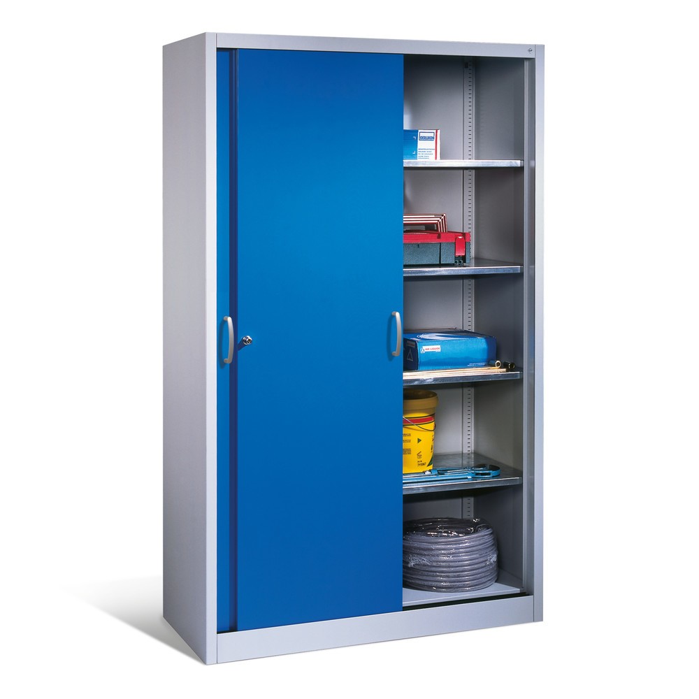 N° de l'image du produit 4 : Armoire à portes coulissantes pour charges lourdes C+P, H x l x P 1 950 x 1 200 x 500 mm, gris clair, bleu gentiane