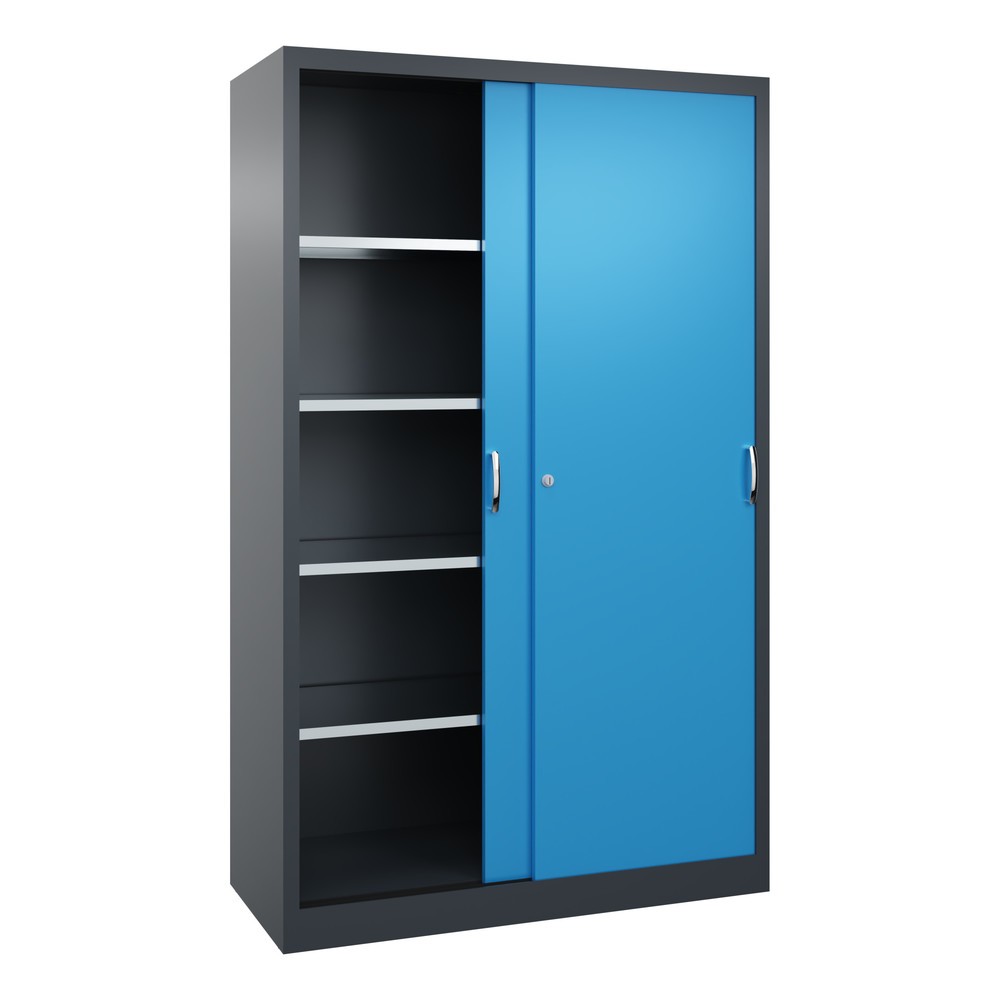 N° de l'image du produit 2 : Armoire à portes coulissantes pour charges lourdes C+P, H x l x P 1 950 x 1 200 x 500 mm, gris anthracite, bleu clair
