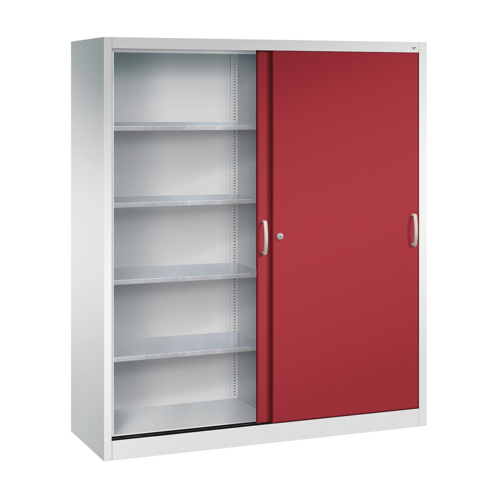 N° de l'image du produit 3 : Armoire à portes coulissantes pour charges lourdes C+P, H x l x P 1 950 x 1 600 x 500 mm, gris clair, rouge rubis