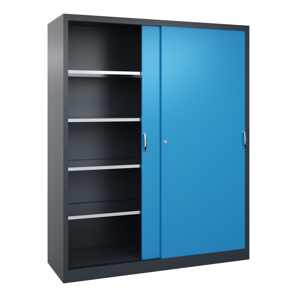 N° de l'image du produit 2 : Armoire à portes coulissantes pour charges lourdes C+P, H x l x P 1 950 x 1 600 x 500 mm, gris anthracite, bleu clair