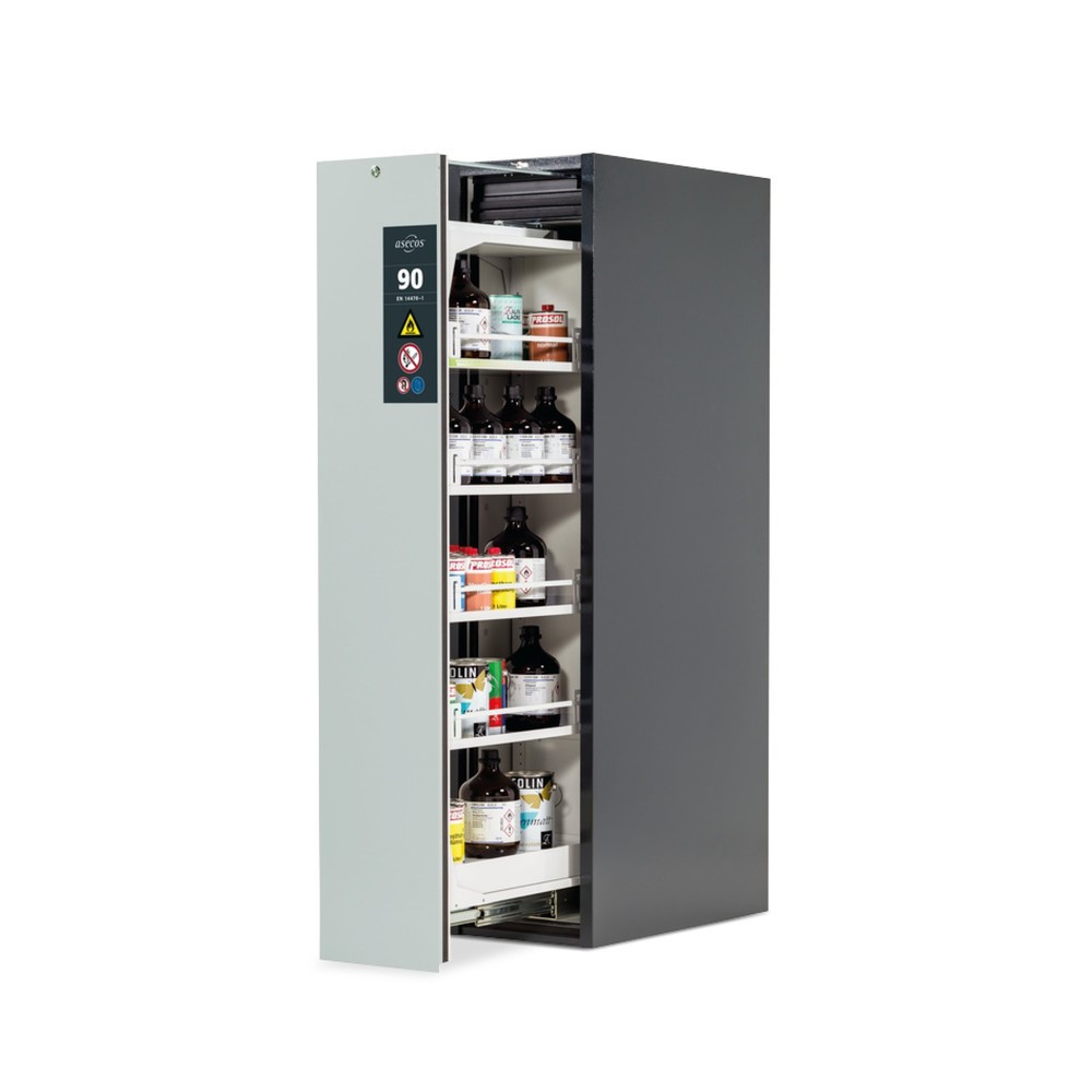 Illustration du produit: asecos® Armoire coupe-feu V-MOVE-90 avec tiroir vertical, HxlxP. 1 966 x 449 x 860 mm, anthracite, gris clair