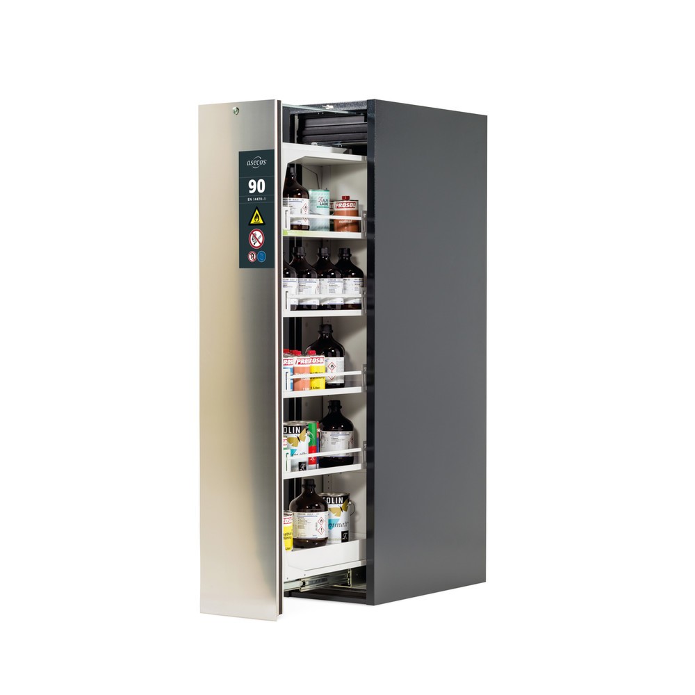 Illustration du produit: asecos® Armoire coupe-feu V-MOVE-90 avec tiroir vertical, HxlxP. 1 966 x 449 x 860 mm, anthracite, acier inoxydable
