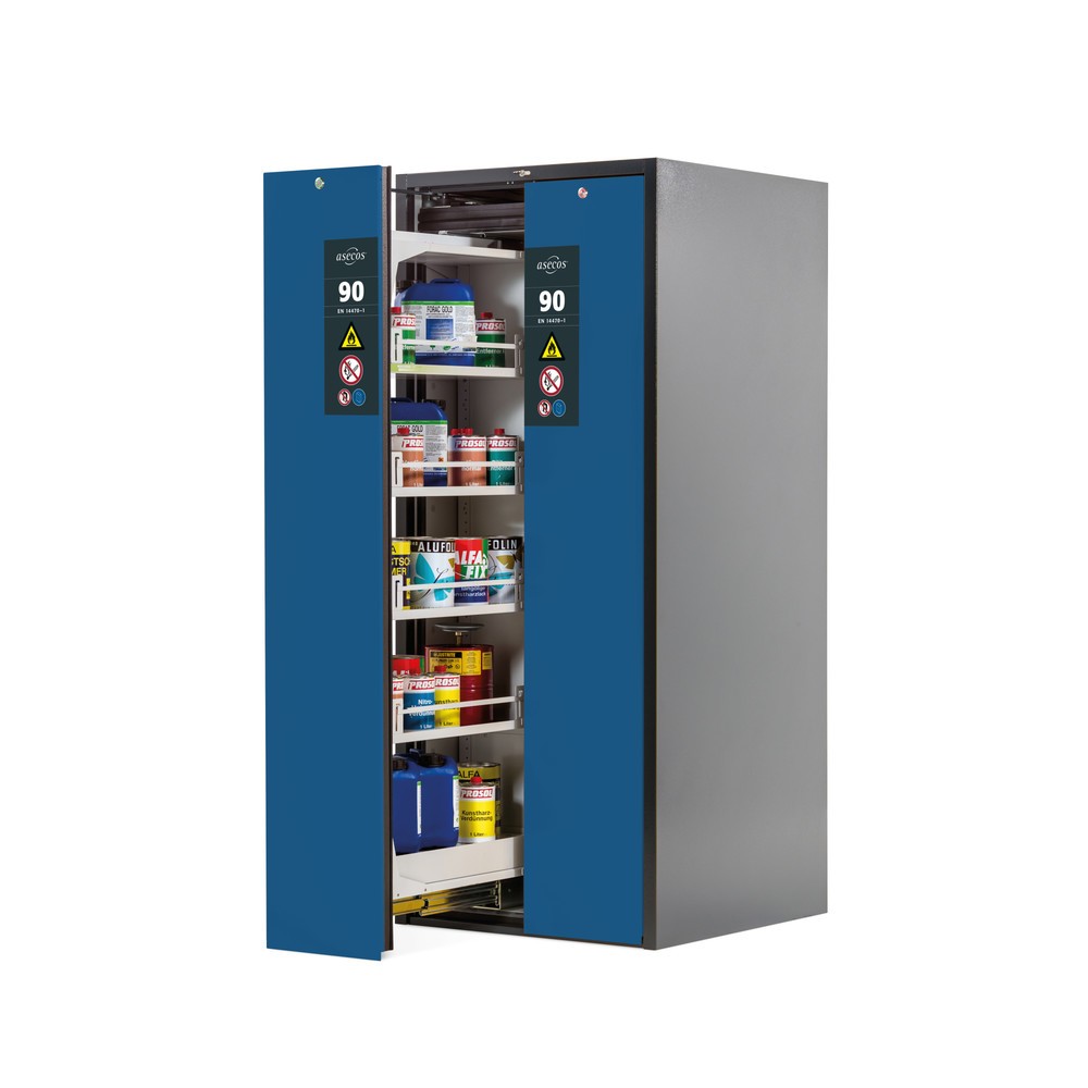 Illustration du produit: asecos® Armoire coupe-feu V-MOVE-90 avec tiroir vertical, HxlxP. 1 966 x 819 x 860 mm, anthracite, bleu gentiane