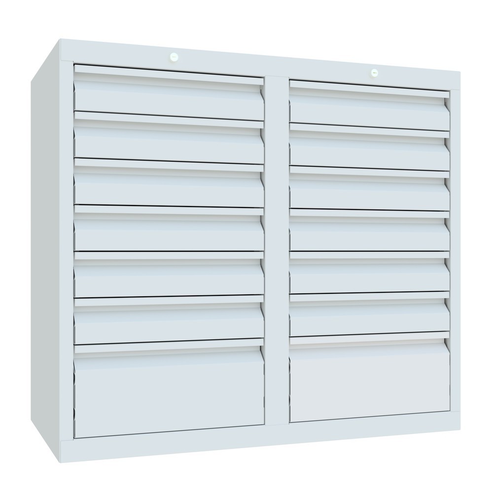 N° de l'image du produit 4 : Armoire à tiroirs légère PAVOY, guidage à coulissement, tiroirs 12 x 100 mm + 2 x 200 mm, largeur 1 000 mm, gris clair, gris clair