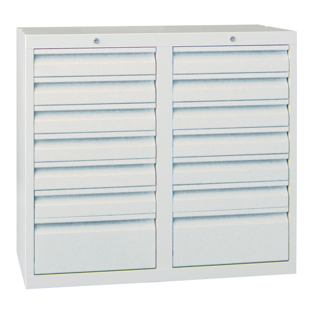 N° de l'image du produit 3 : Armoire à tiroirs légère PAVOY, guidage à coulissement, tiroirs 12 x 100 mm + 2 x 200 mm, largeur 1 000 mm, bleu clair, gris clair