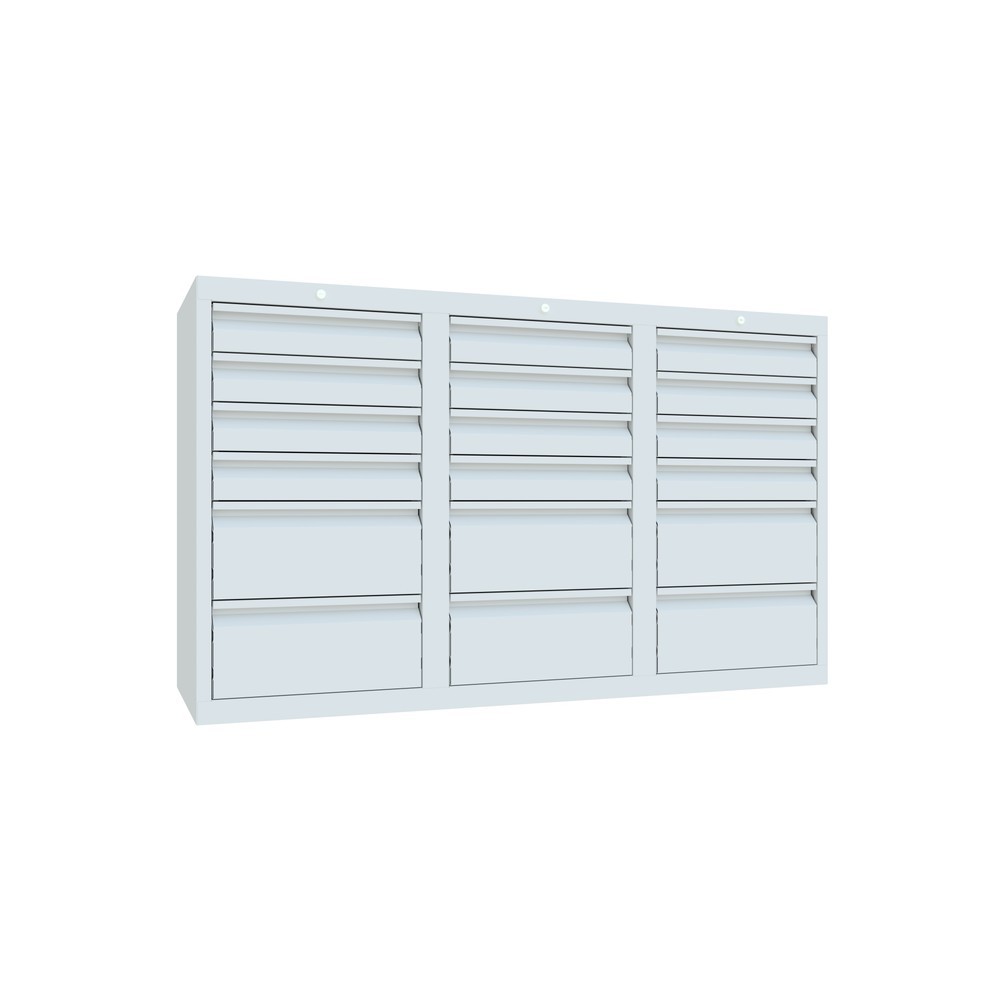 N° de l'image du produit 3 : Armoire à tiroirs légère PAVOY, guidage à coulissement, tiroirs 12 x 100 mm + 6 x 200 mm, largeur 1 500 m, gris clair, gris clair