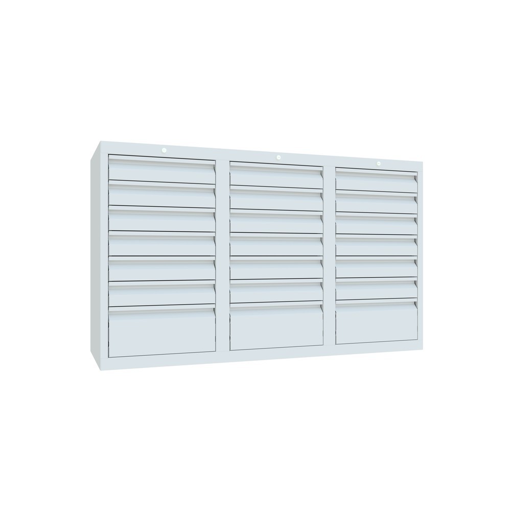 N° de l'image du produit 5 : Armoire à tiroirs légère PAVOY, guidage à coulissement, tiroirs 18 x 100 mm + 3 x 200 mm, largeur 1 500 mm, gris clair, gris clair