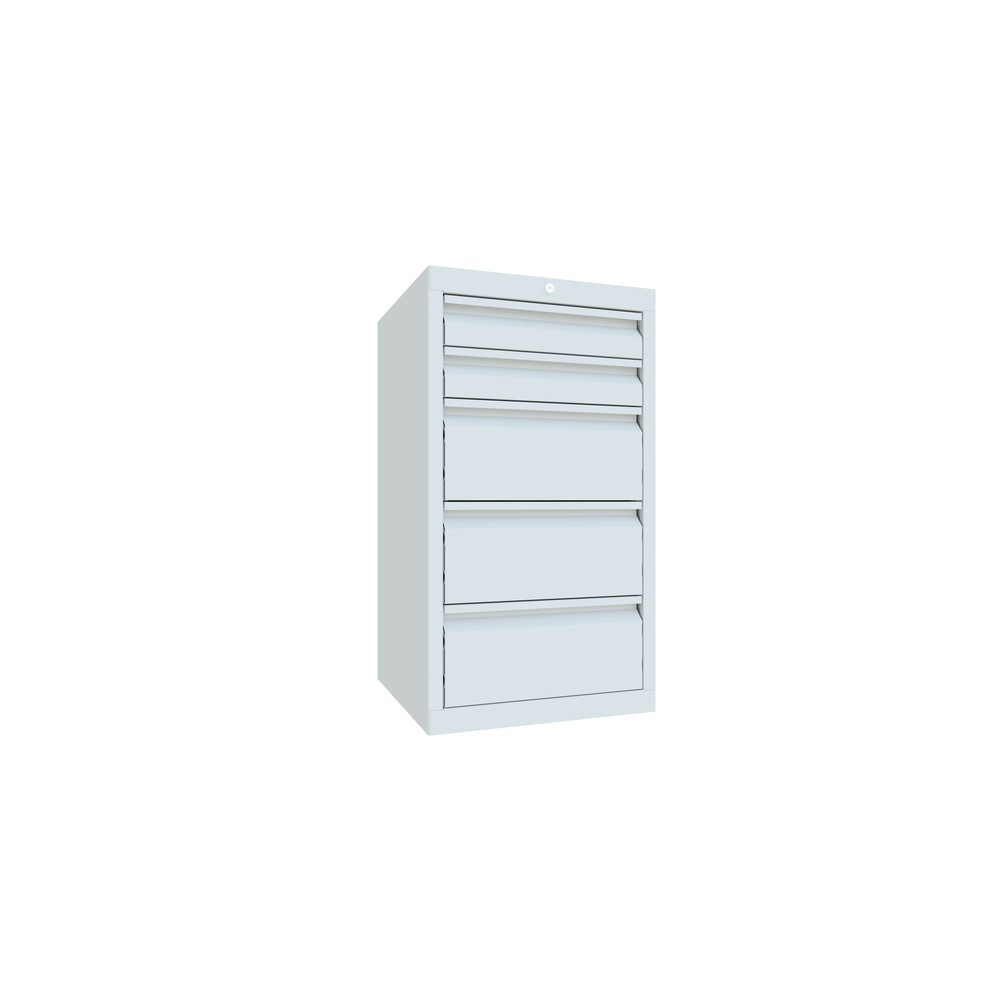 N° de l'image du produit 7 : Armoire à tiroirs légère PAVOY, guidage à coulissement, tiroirs 2 x 100 mm + 3 x 200 mm, largeur 500 mm, gris clair, gris clair