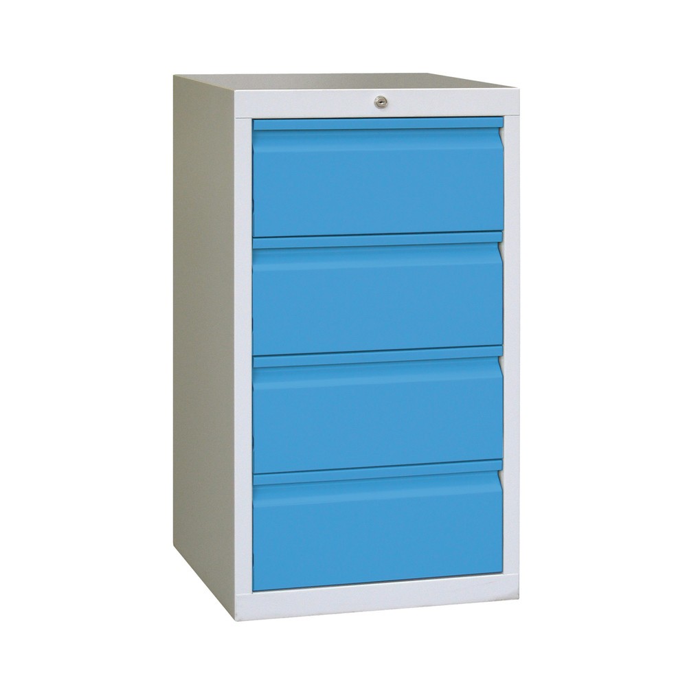 Illustration du produit: Armoire à tiroirs légère PAVOY, guidage à galets, tiroirs 4 x 200 mm, largeur 500 mm, bleu clair, gris clair