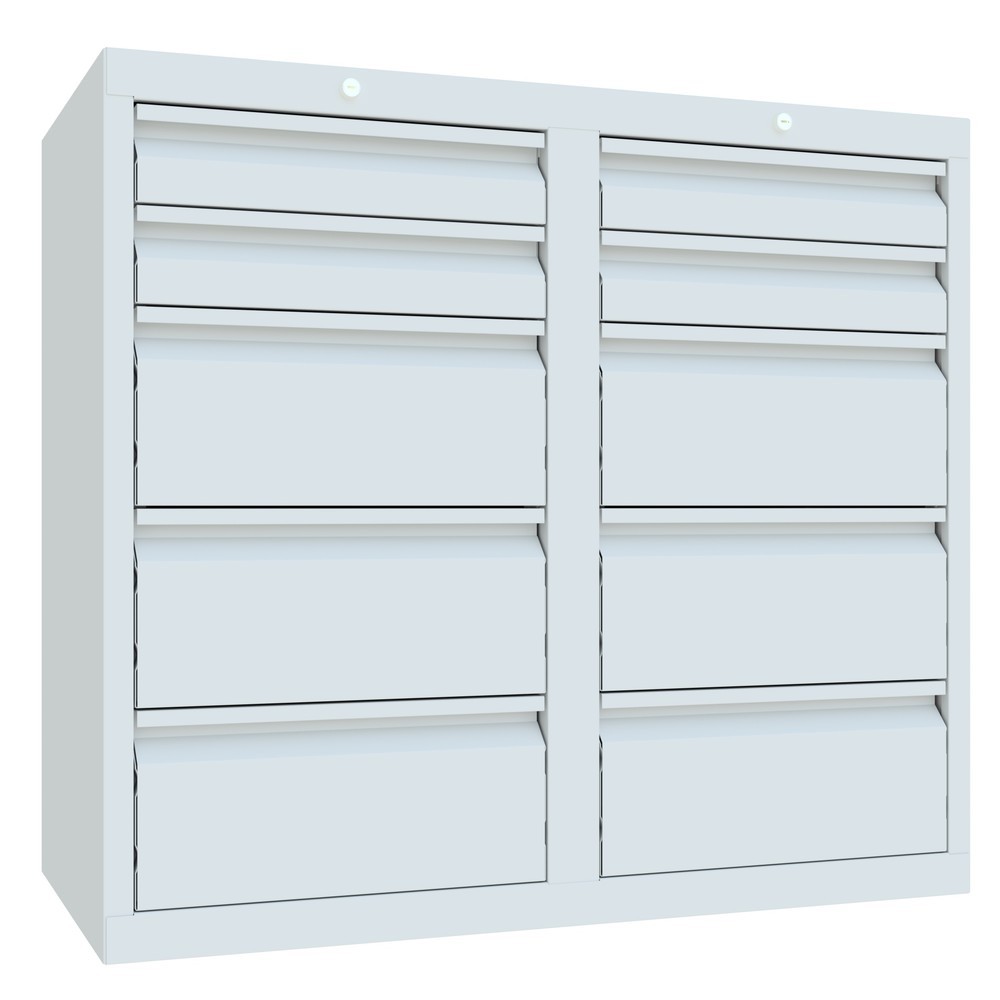 N° de l'image du produit 3 : Armoire à tiroirs légère PAVOY, guidage à coulissement, tiroirs 4 x 100 mm + 6 x 200 mm, largeur 1 000 mm, gris clair, gris clair