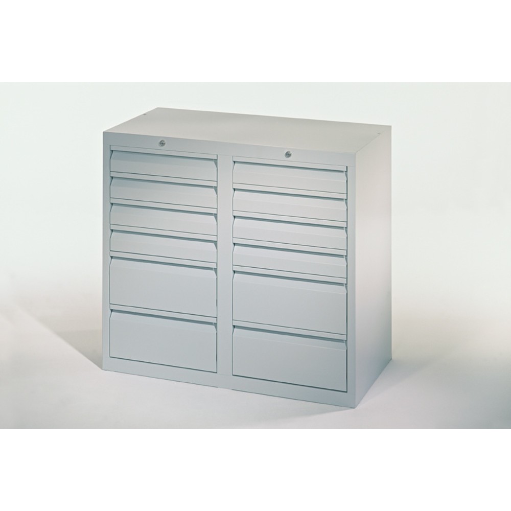 N° de l'image du produit 4 : Armoire à tiroirs légère PAVOY, guidage à coulissement, tiroirs 8 x 100 mm + 4 x 200 mm, largeur 1 000 mm, gris clair, gris clair
