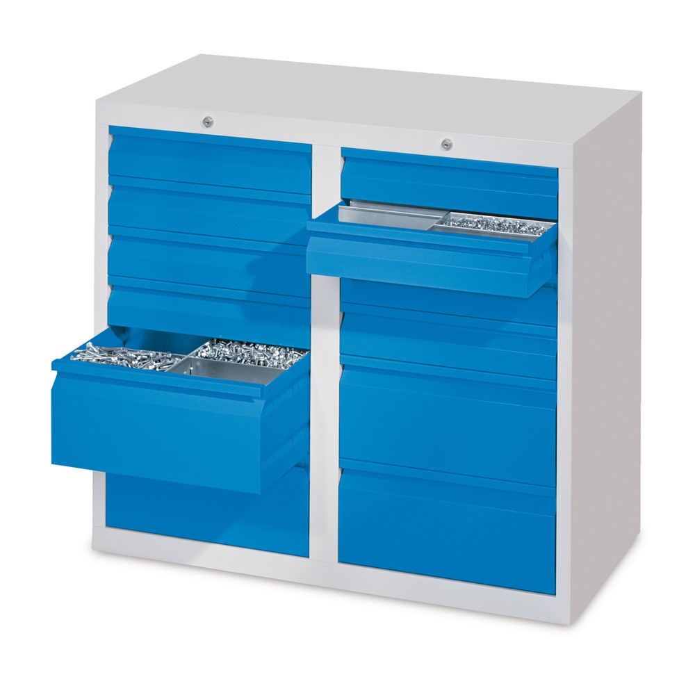 Illustration du produit: Armoire à tiroirs légère PAVOY, guidage à coulissement, tiroirs 8 x 100 mm + 4 x 200 mm, largeur 1 000 mm, bleu clair, gris clair