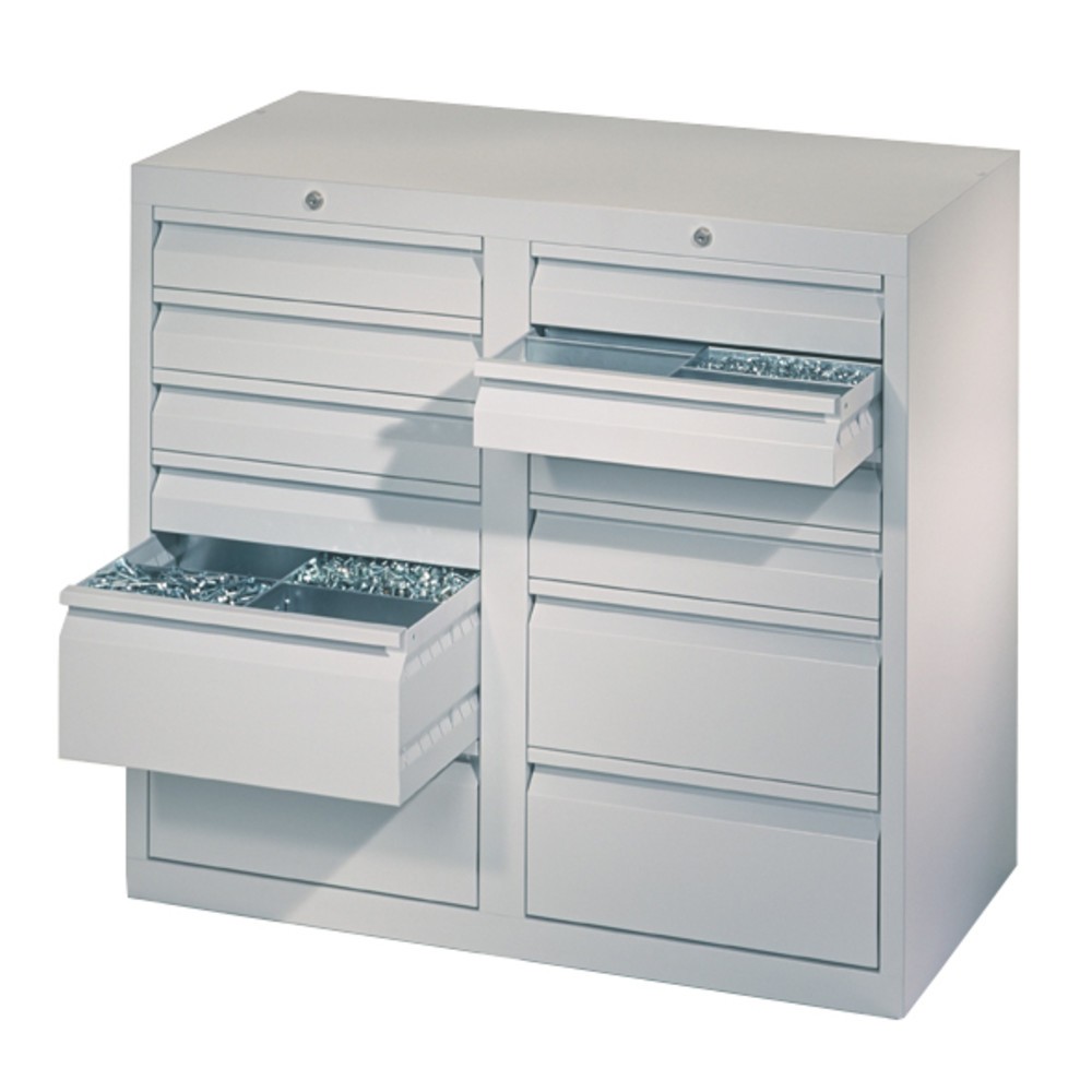 N° de l'image du produit 2 : Armoire à tiroirs légère PAVOY, guidage à galets, tiroirs 8 x 100 mm + 4 x 200 mm, largeur 1 000 mm, bleu clair, gris clair