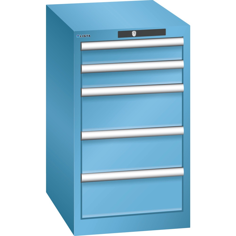 Illustration du produit: Armoire à tiroirs LISTA 18x27E, (lxPxH) 411x572x700 mm, 5 tiroirs, 2 x 75 / 3 x 150, bleu clair, KEY Lock