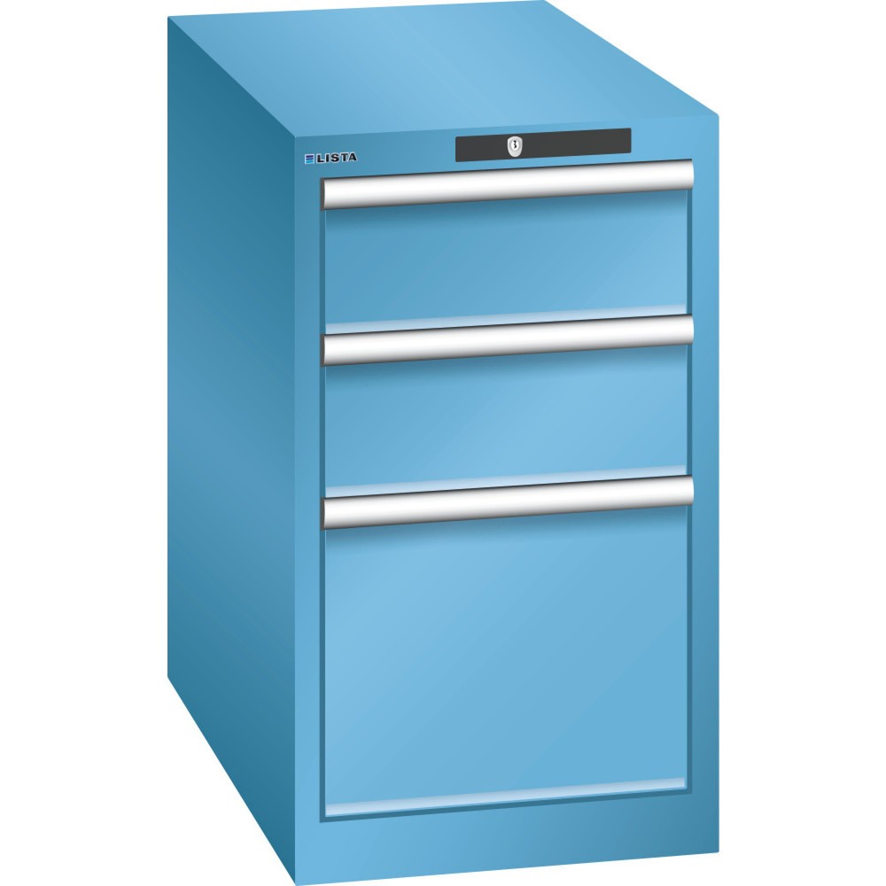 Illustration du produit: Armoire à tiroirs LISTA 18x36E, (lxPxH) 411x725x700 mm, 3 tiroirs, 2 x 150 / 1 x 300, bleu clair, AUTO Lock