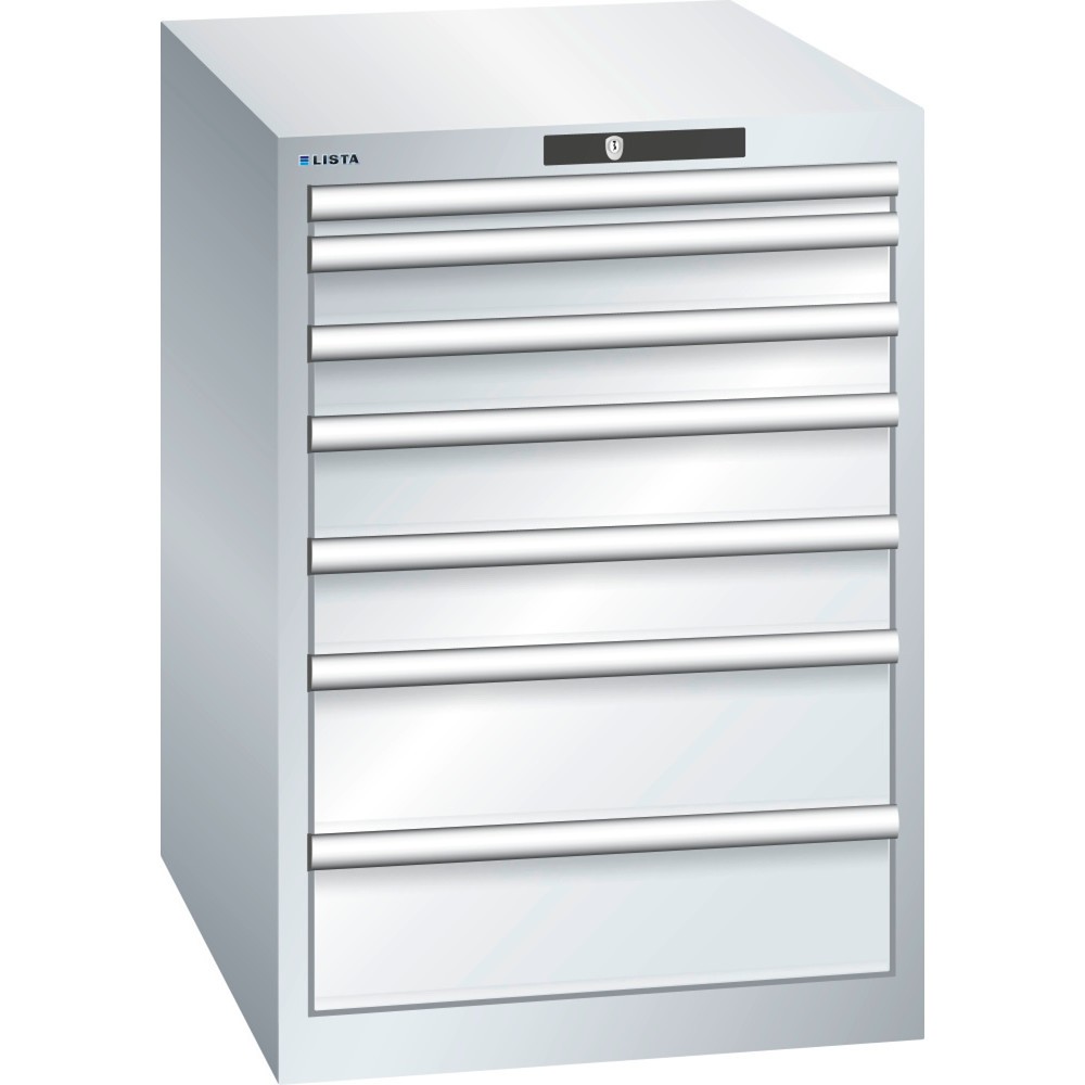 Illustration du produit: Armoire à tiroirs LISTA 27x36E, (lxPxH) 564x725x800 mm, 7 tiroirs, hauteurs de façade 50-150 mm, gris clair, KEY Lock