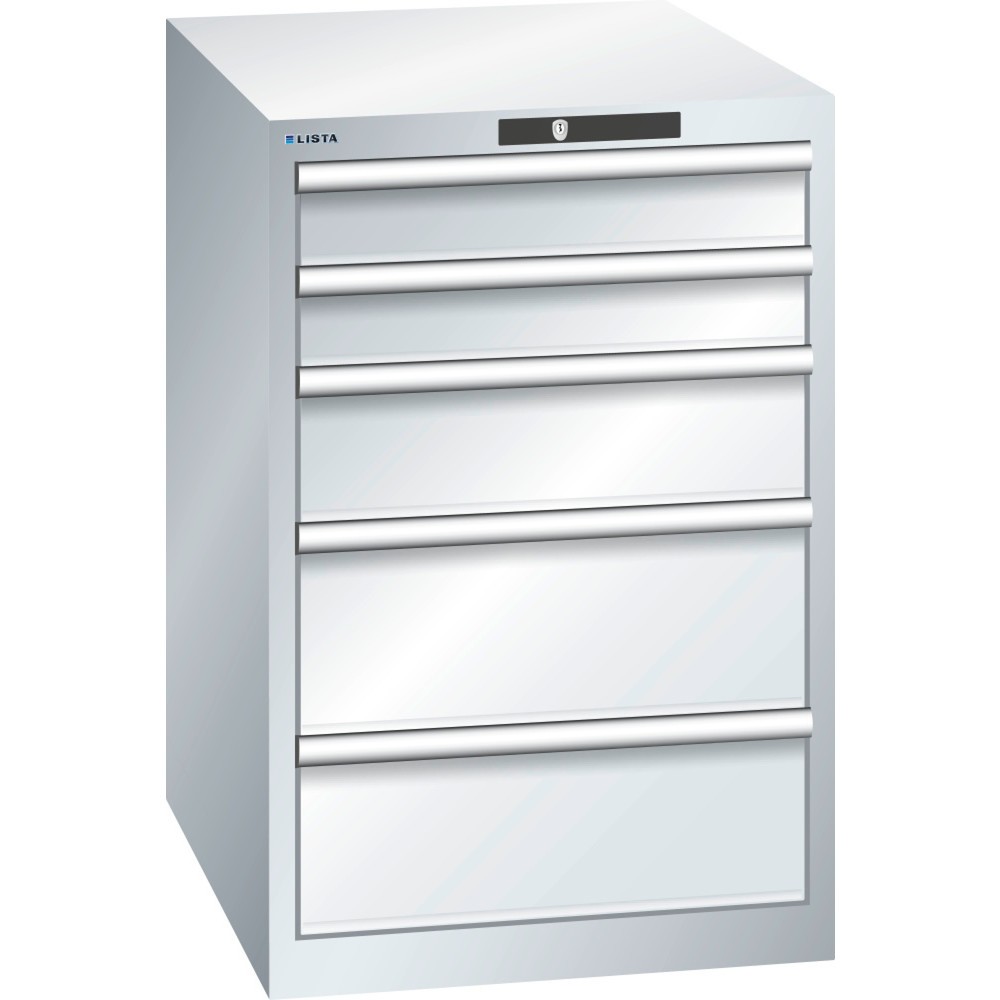 Illustration du produit: Armoire à tiroirs LISTA 27x36E, (lxPxH) 564x725x850 mm, 5 tiroirs, 2 x 100 / 1 x 150 / 2 x 200, gris clair, KEY Lock