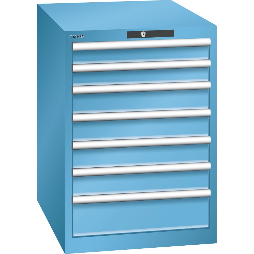 Illustration du produit: Armoire à tiroirs LISTA 27x36E, (lxPxH) 564x725x800 mm, 7 tiroirs, 2 x 75 / 4 x 100 / 1 x 150, bleu clair, CODE Lock