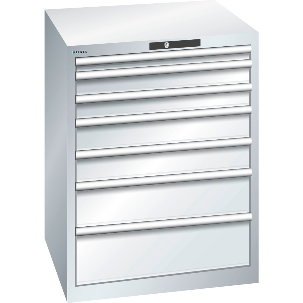 Illustration du produit: Armoire à tiroirs LISTA 36x36E, (lxPxH) 717x725x850 mm, 7 tiroirs, hauteurs de façade 50-200 mm, gris clair, KEY Lock